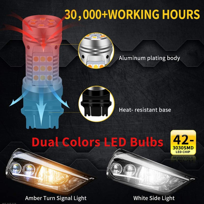 OPL5 3157 LED Bulbs Switchback Amber Turn Signal Lights 12V White Side Light Switchback Led Bulbs 42 Led Error Free Canbus Built-in Load Resistor 2Pcs 3157 3057 Car Blinker Lamp (White Amber 3157) - Image 4